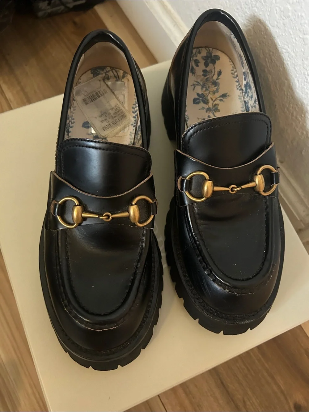 Gucci Black Leather Horsebit Lug Sole Loafers with Gold Hardware - Picture 4 of 6